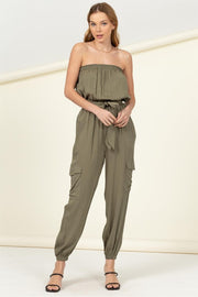 Flap Pocket Side Belted Tube Jumpsuit