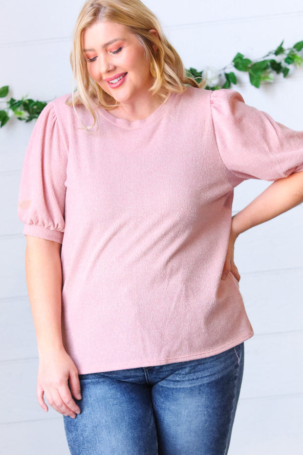 Baby Pink Puff Sleeve Two Tone Sweater Top