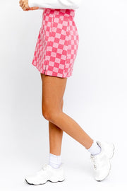 Checkerboard Print Slit Mini Skirt