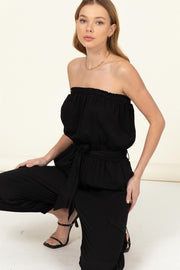 Flap Pocket Side Belted Tube Jumpsuit